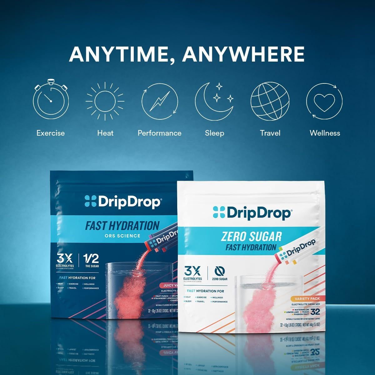 DripDrop Bold Variety Pack Electrolyte Powder, 8 oz sticks, 32 count E9