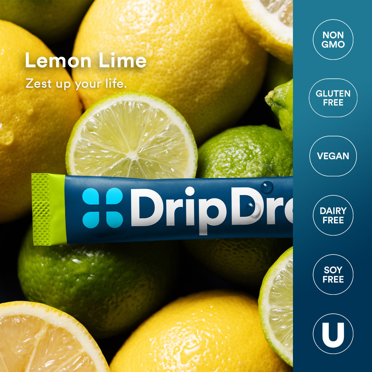 DripDrop Lemon Lime Electrolyte Powder, 8 oz sticks, 32 count E5