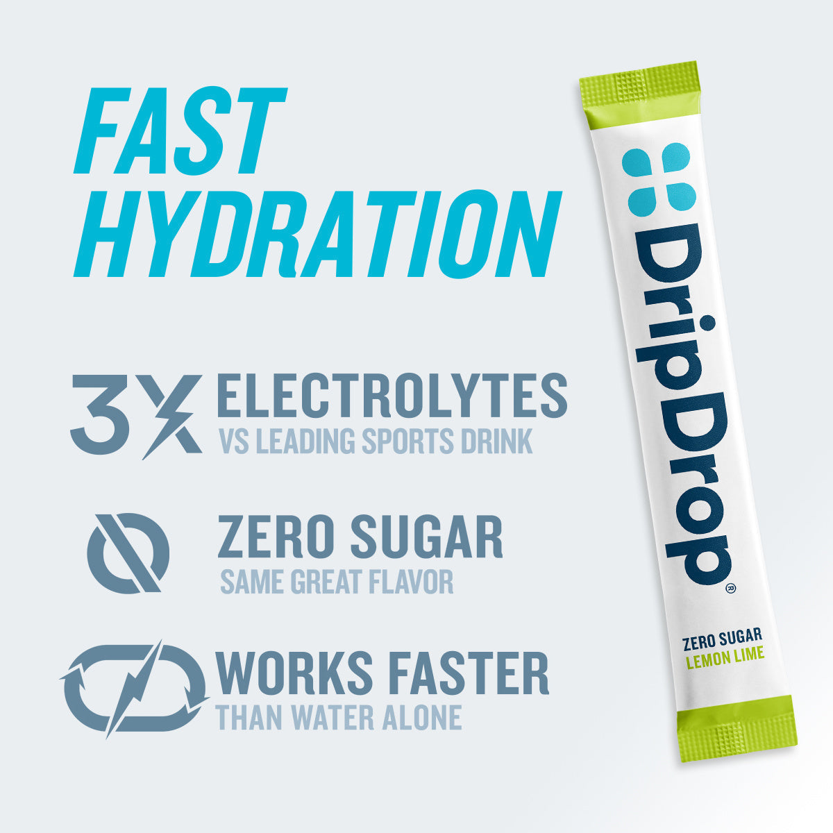 DripDrop Zero Sugar Lemon Lime Electrolyte Powder, 8 oz sticks, 32 count G3