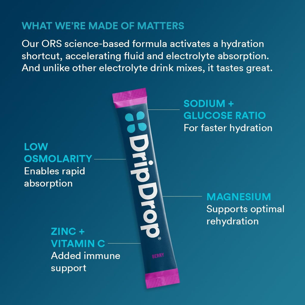 DripDrop Berry Electrolyte Powder, 8 oz sticks, 32 count U3