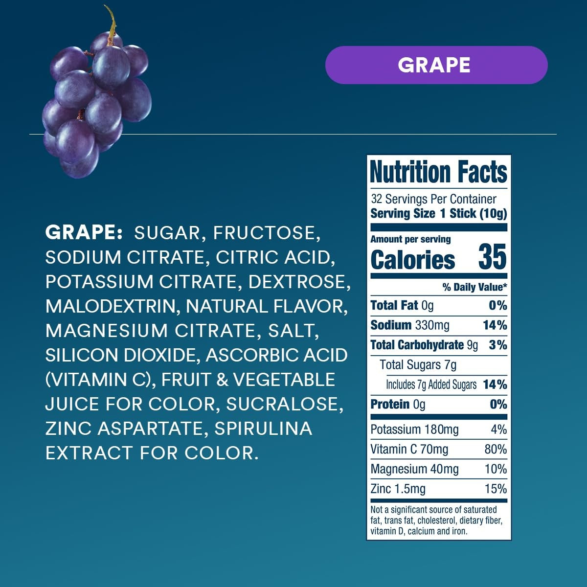 DripDrop Grape Electrolyte Powder, 8 oz sticks, 32 count H0