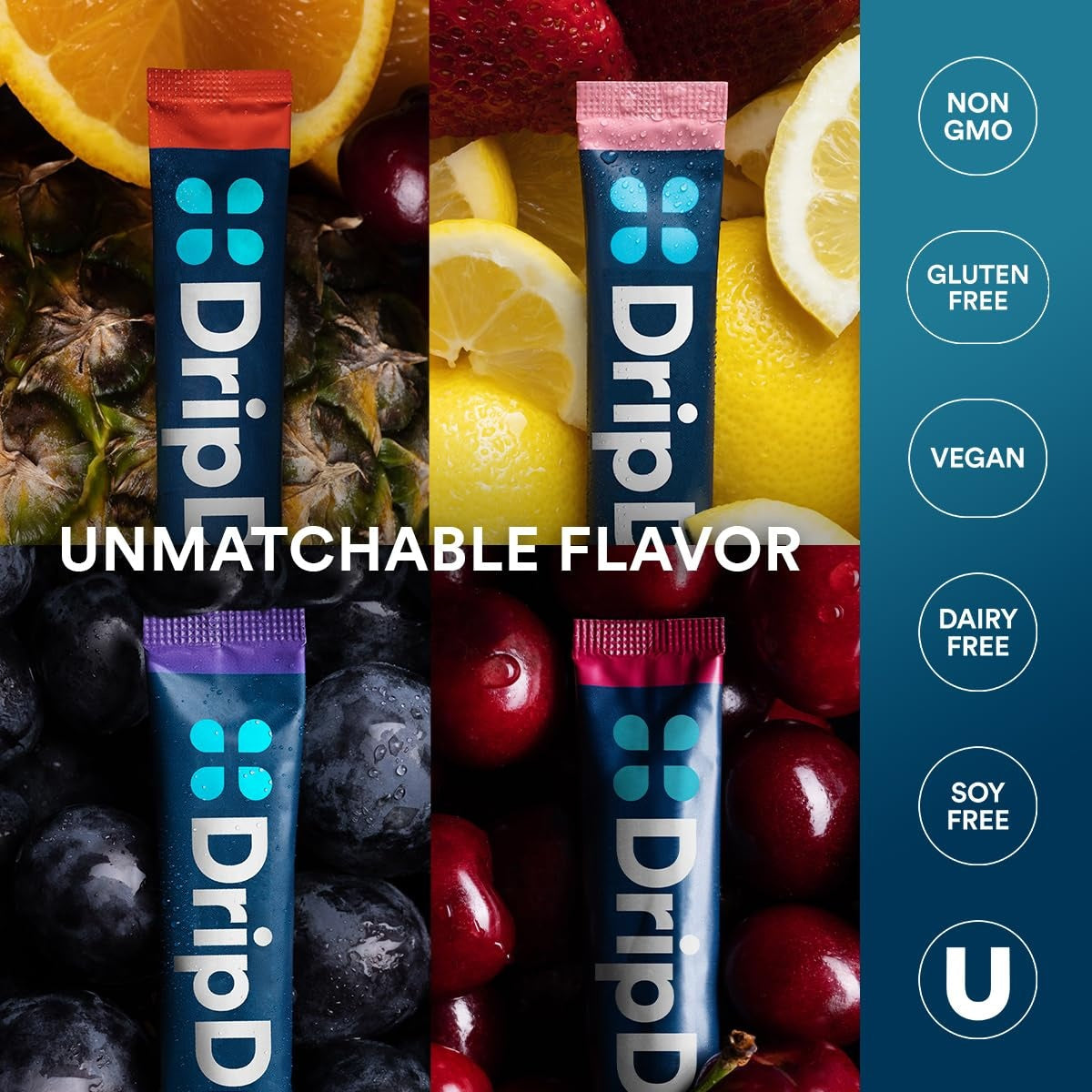DripDrop Juicy Variety Pack Electrolyte Powder, 8 oz sticks, 32 count C5