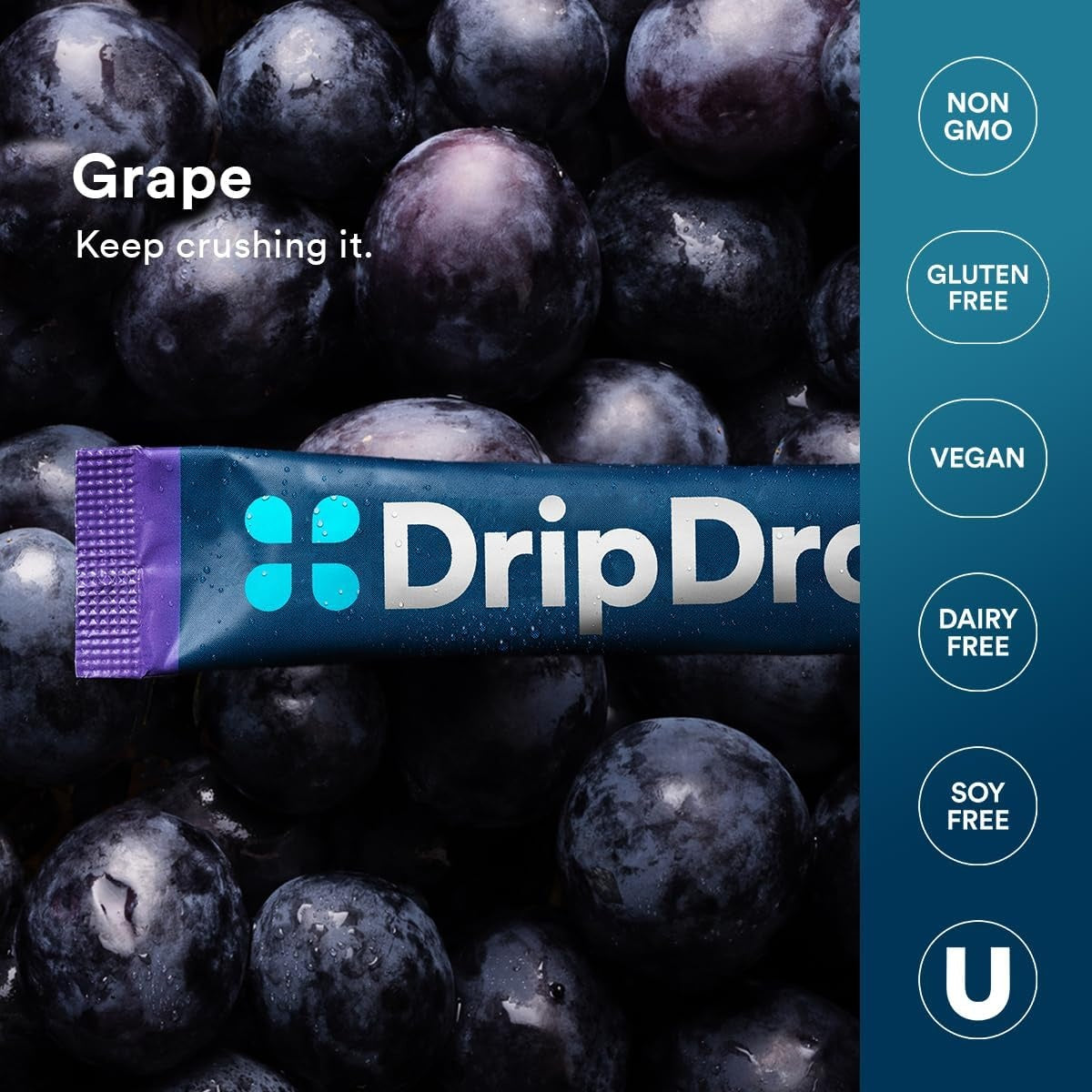 DripDrop Grape Electrolyte Powder, 8 oz sticks, 32 count H0