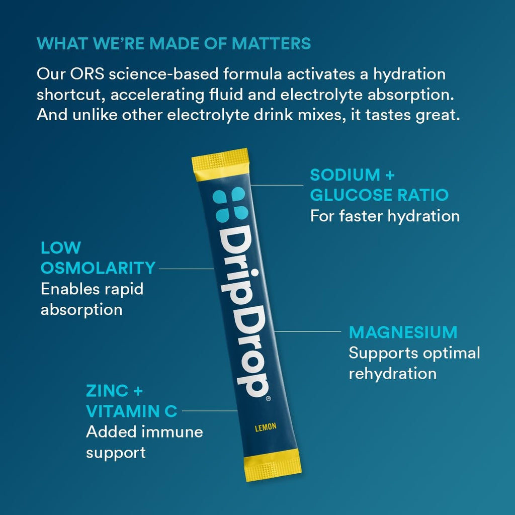 DripDrop Lemon Electrolyte Powder, 8 oz sticks, 32 count M7