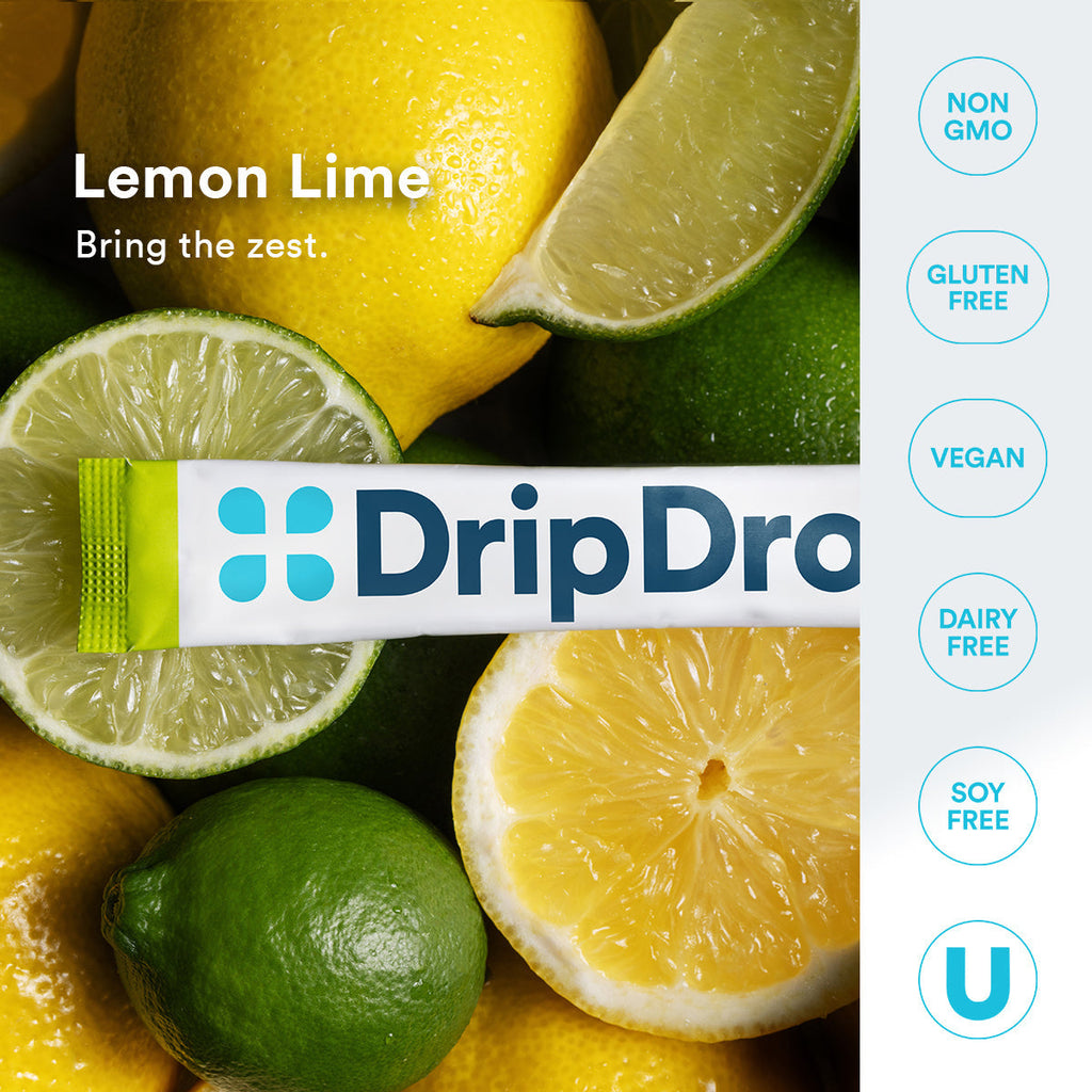 DripDrop Zero Sugar Lemon Lime Electrolyte Powder, 8 oz sticks, 32 count G3
