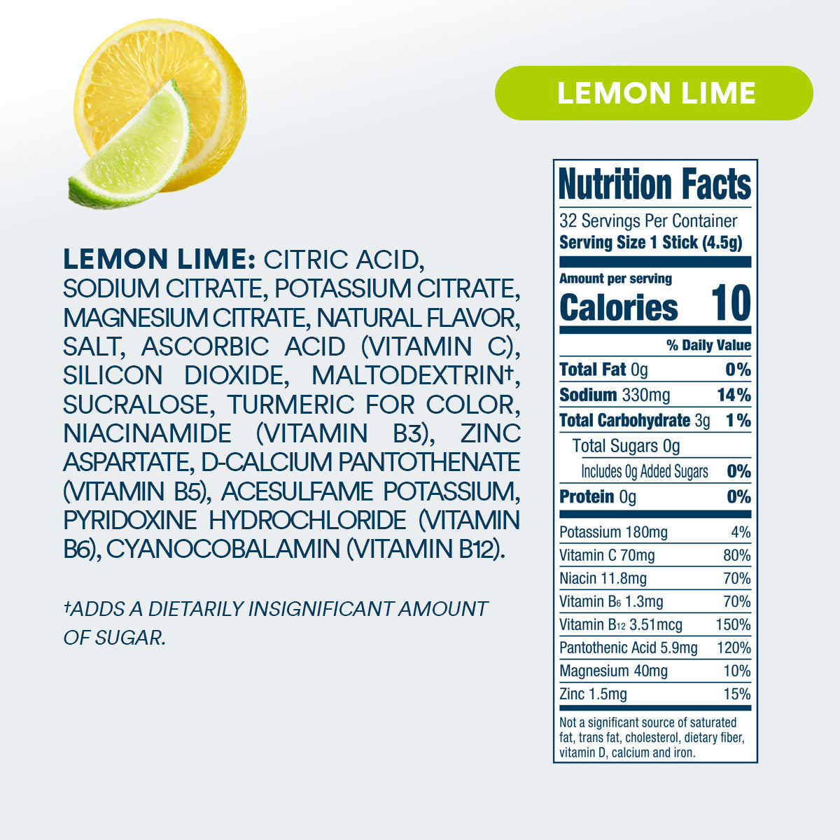DripDrop Zero Sugar Lemon Lime Electrolyte Powder, 8 oz sticks, 32 count G3