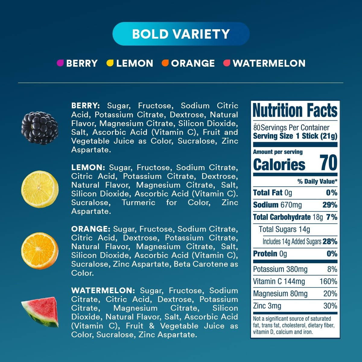 DripDrop Bold Variety Pack Electrolyte Powder, 16 oz sticks, 80 count Y4