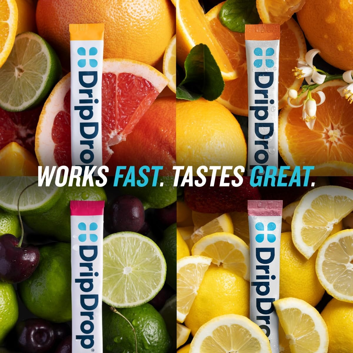 DripDrop Zero Sugar Citrus Variety Pack Electrolyte Powder, 8 oz sticks, 32 count I4