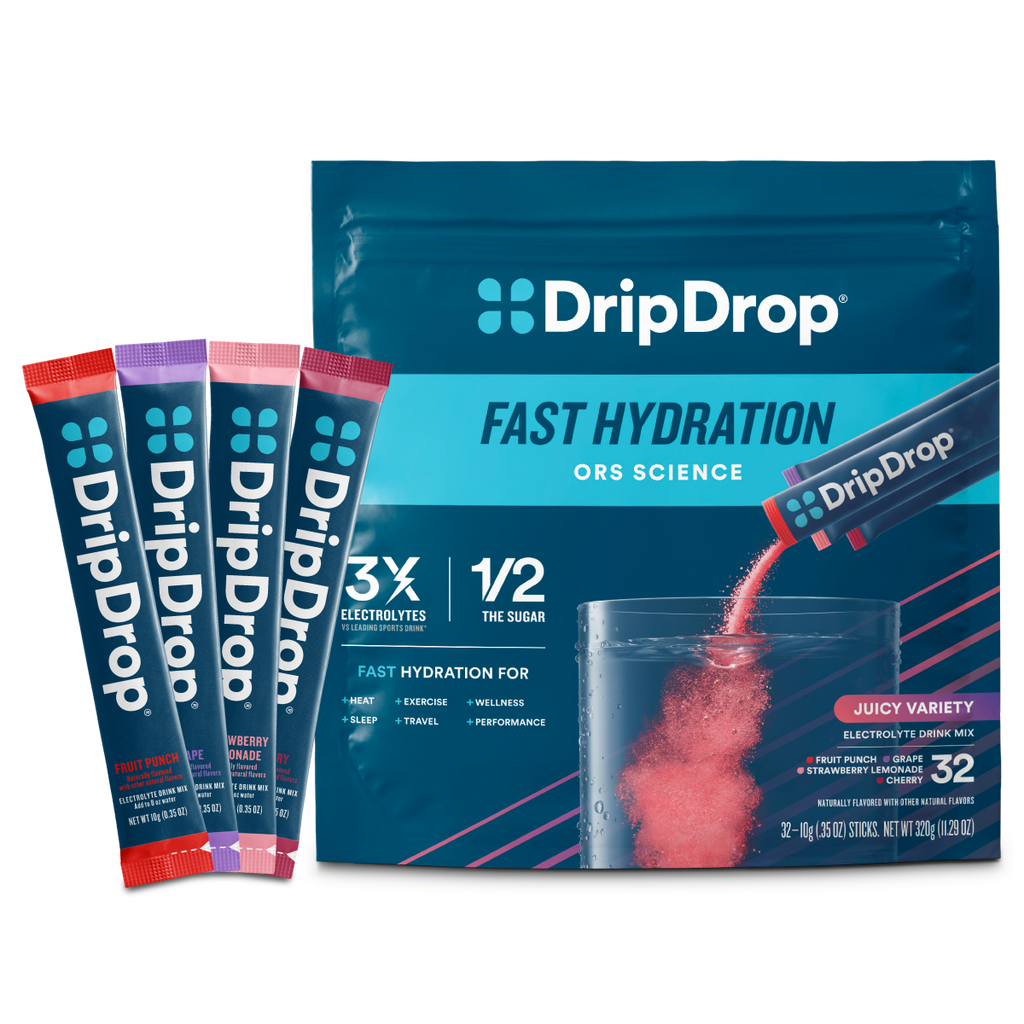 DripDrop Juicy Variety Pack Electrolyte Powder, 8 oz sticks, 32 count C5