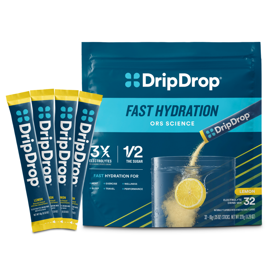 DripDrop Lemon Electrolyte Powder, 8 oz sticks, 32 count M7