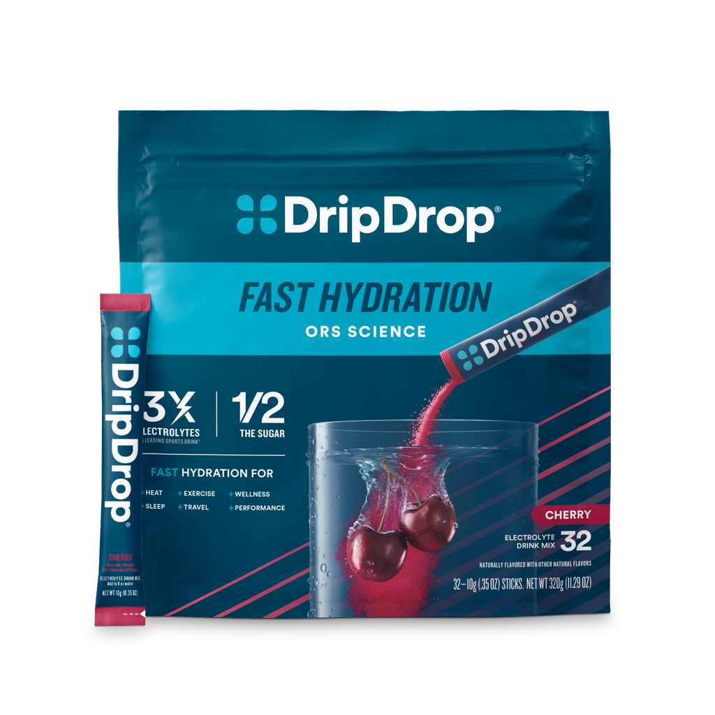 DripDrop Cherry Electrolyte Powder, 8 oz sticks, 32 count Q0