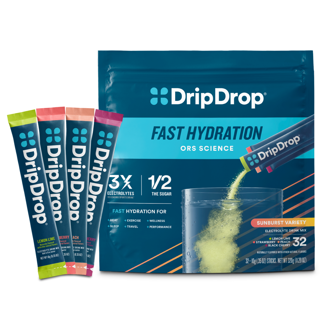 DripDrop Sunburst Variety Pack Electrolyte Powder, 8 oz sticks, 32 count I1