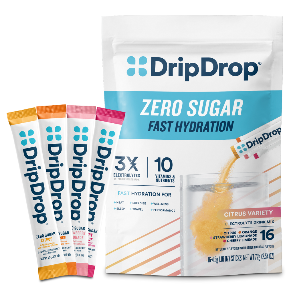 DripDrop Zero Sugar Citrus Variety Pack Electrolyte Powder, 8 oz sticks, 16 count W3