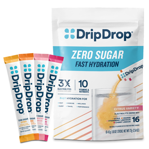 DripDrop Zero Sugar Citrus Variety Pack Electrolyte Powder, 8 oz sticks, 16 count W3