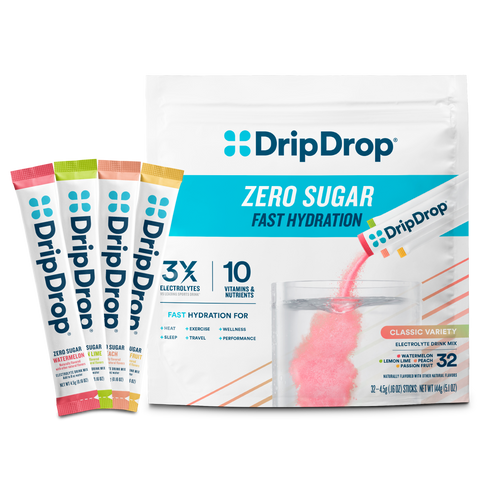 DripDrop Zero Sugar Classic Variety Pack Electrolyte Powder, 8 oz sticks, 32 count L6