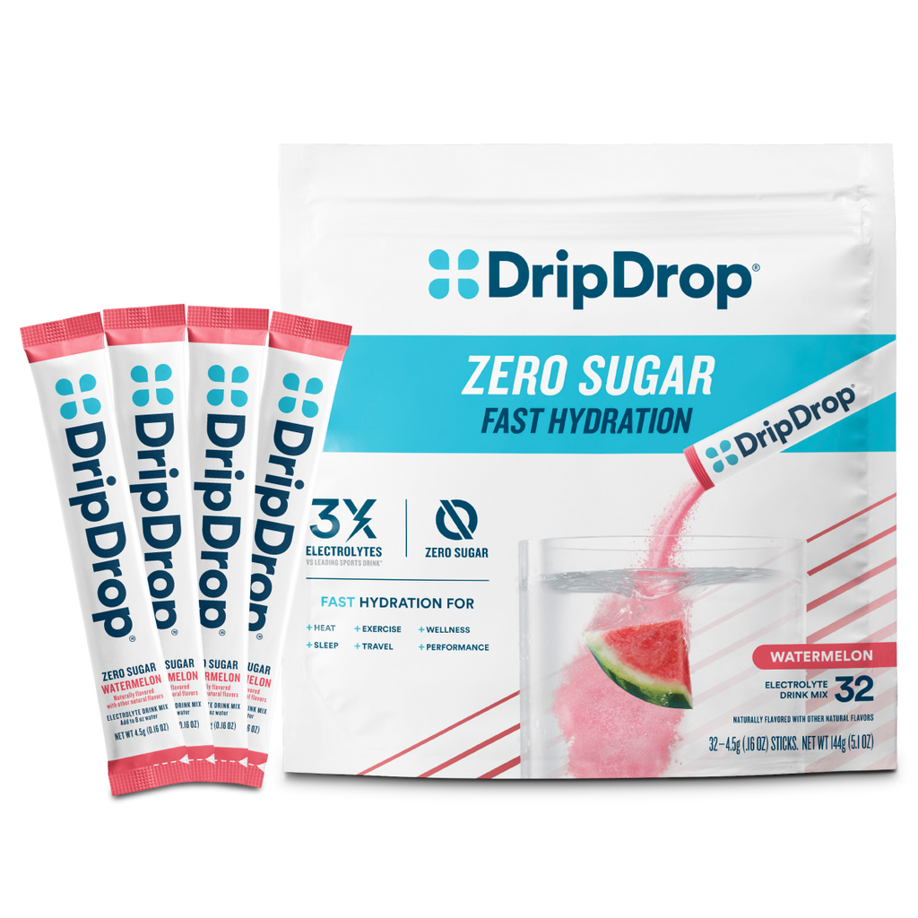 DripDrop Zero Sugar Watermelon Electrolyte Powder, 8 oz sticks, 32 count R7