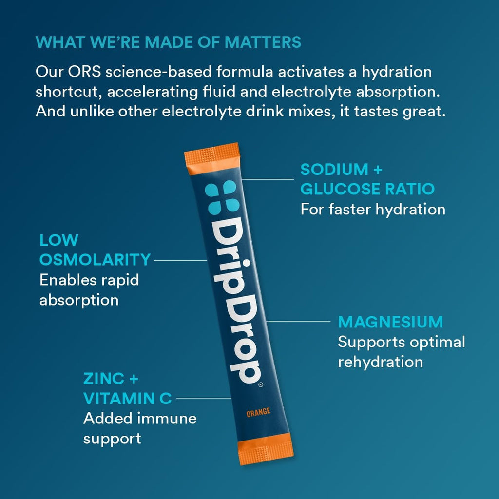 DripDrop Orange Electrolyte Powder, 8 oz sticks, 32 count A0