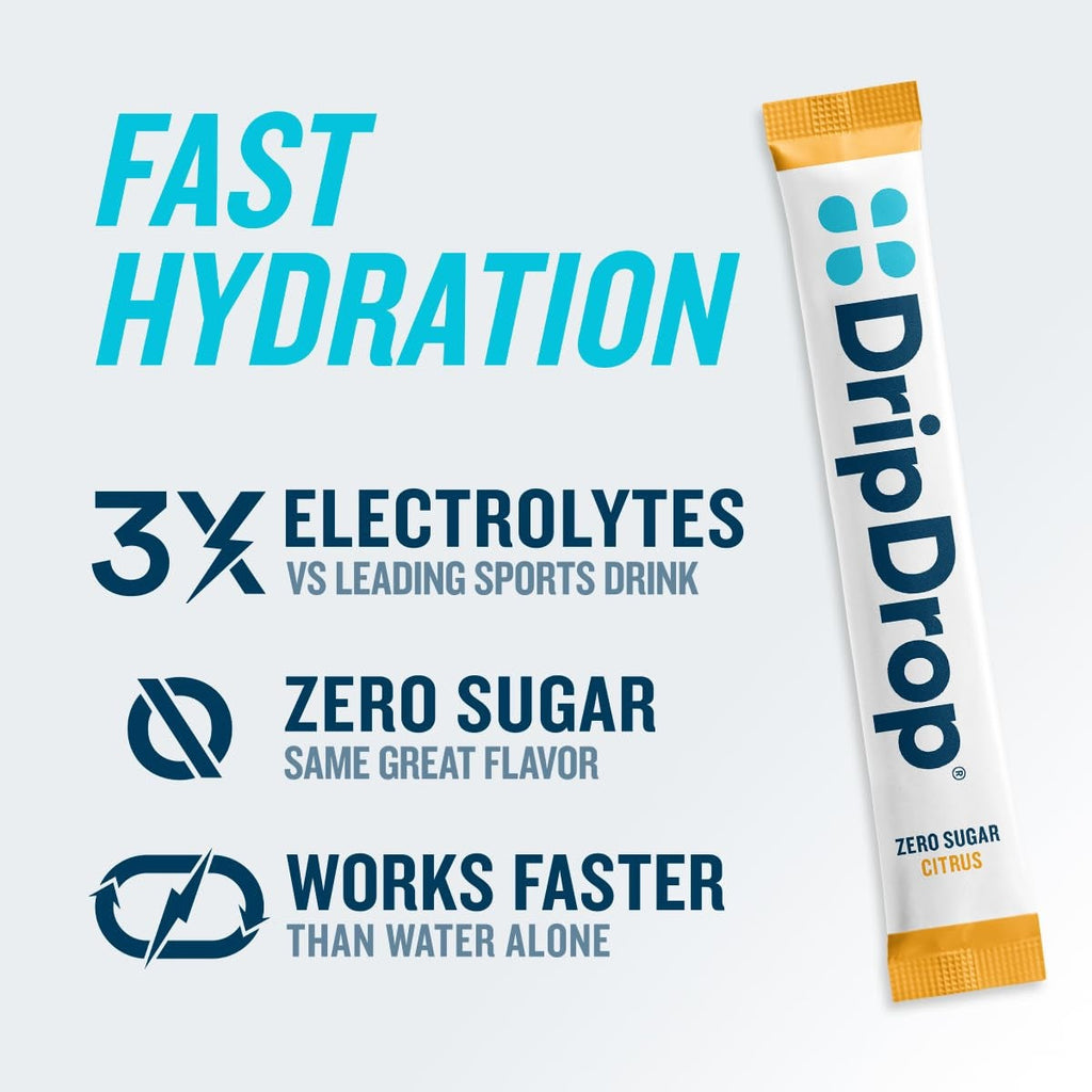 DripDrop Zero Sugar Citrus Variety Pack Electrolyte Powder, 8 oz sticks, 32 count I4