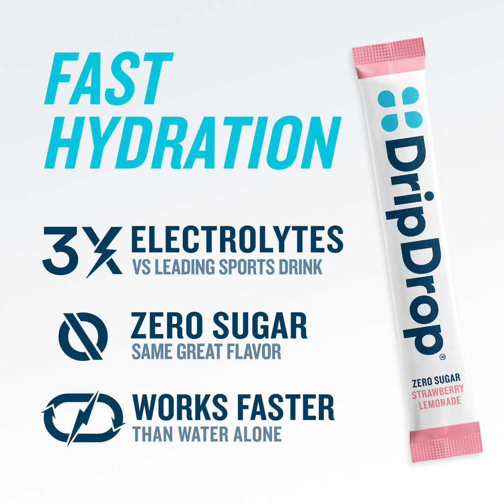 DripDrop Zero Sugar Strawberry Lemonade Electrolyte Powder, 8 oz sticks, 32 count U0