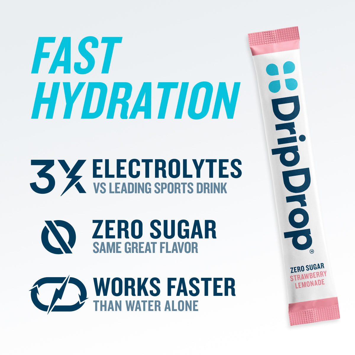 DripDrop Zero Sugar Strawberry Lemonade Electrolyte Powder, 8 oz sticks, 32 count U0
