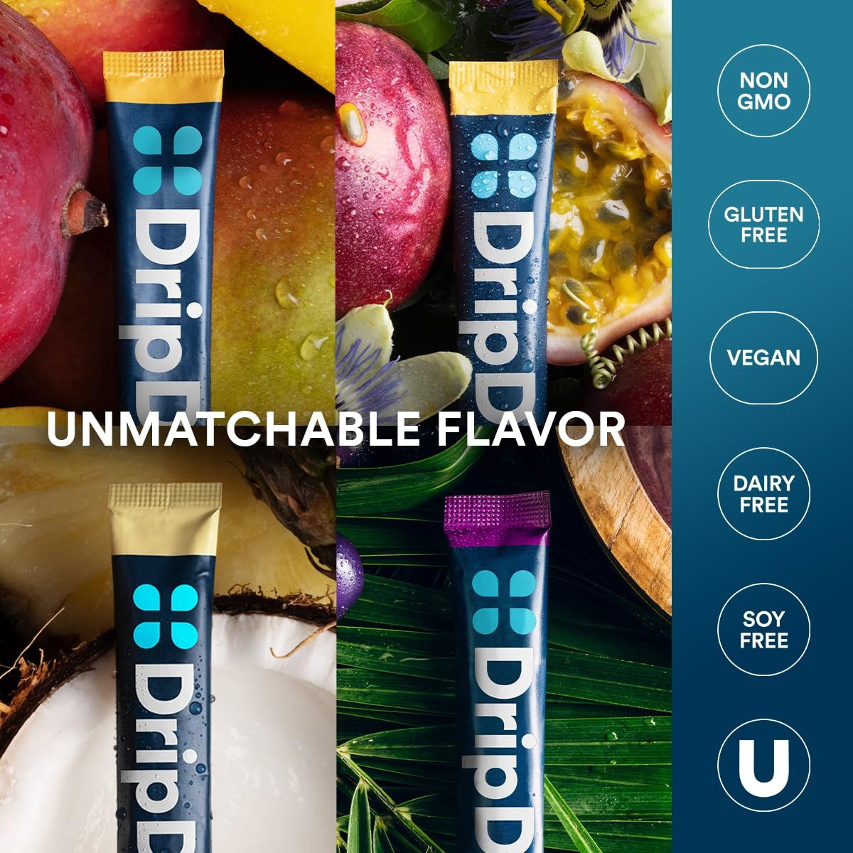 DripDrop Tropical Variety Pack Electrolyte Powder, 8 oz sticks, 32 count Z9