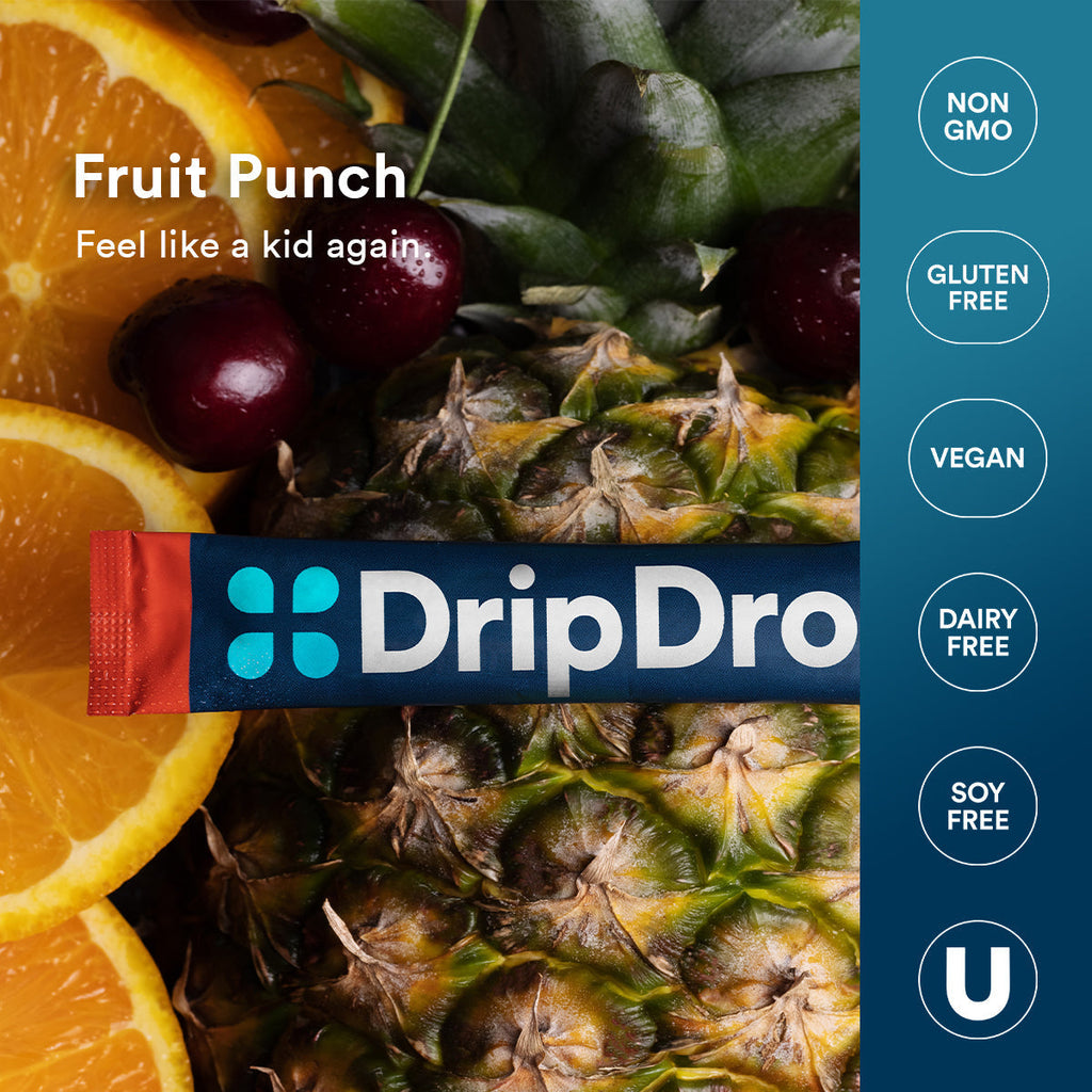 DripDrop Fruit Punch Electrolyte Powder, 8 oz sticks, 32 count D2