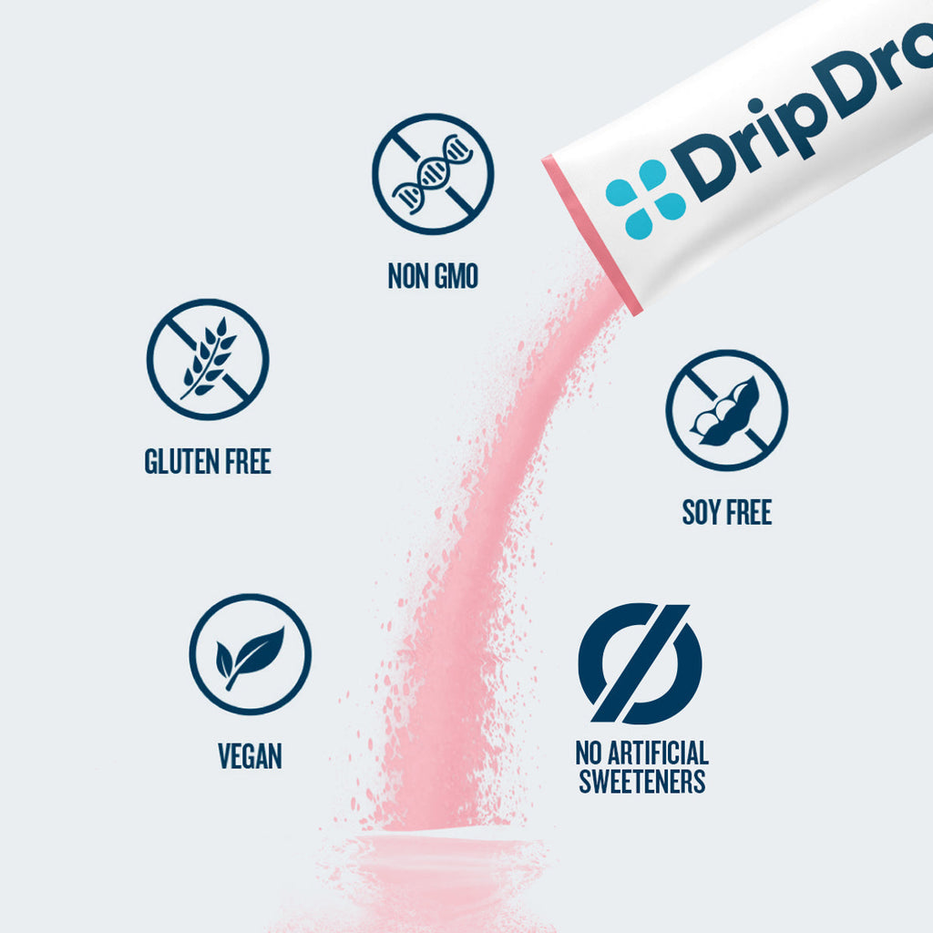 DripDrop Zero Sugar Plus, Strawberry Kiwi, Peach, Cherry Limeade, Wild Berry, 16 oz sticks, 8 count K4
