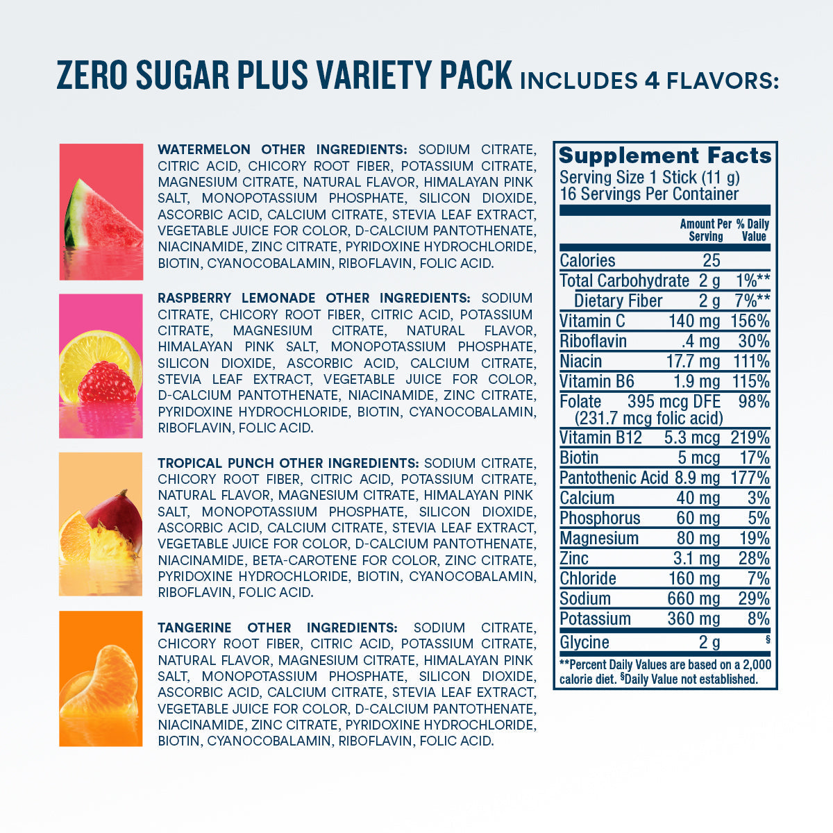 DripDrop Zero Sugar Plus, Watermelon, Tangerine, Tropical Punch, Raspberry Lemonade, 16 oz sticks, 16 count A5