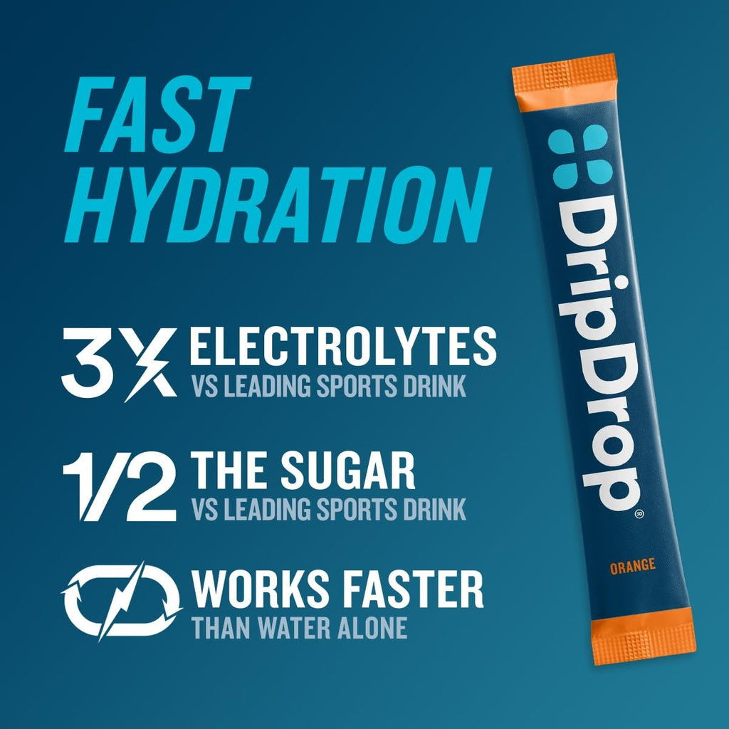 DripDrop Orange Electrolyte Powder, 8 oz sticks, 32 count A0